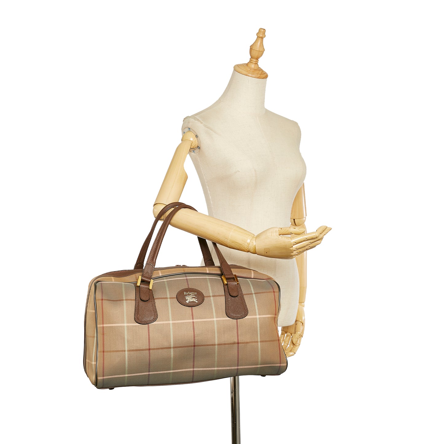 Plaid Canvas Boston Bag