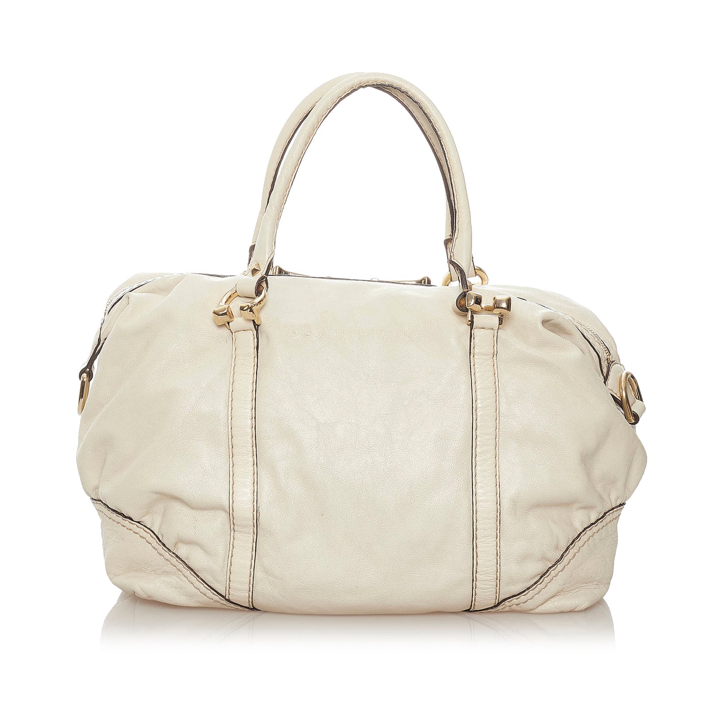 Horsebit Nail Leather Boston Bag