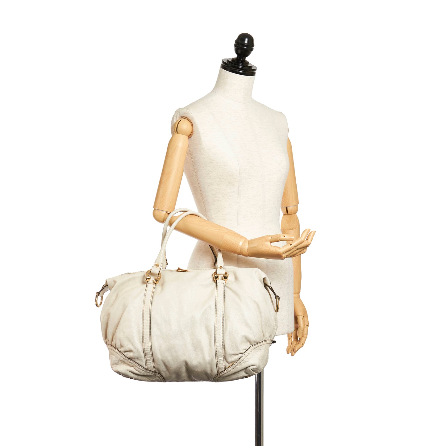 Horsebit Nail Leather Boston Bag