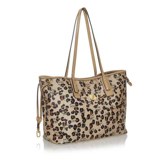 Visetos Leopard Print Leather Tote Bag