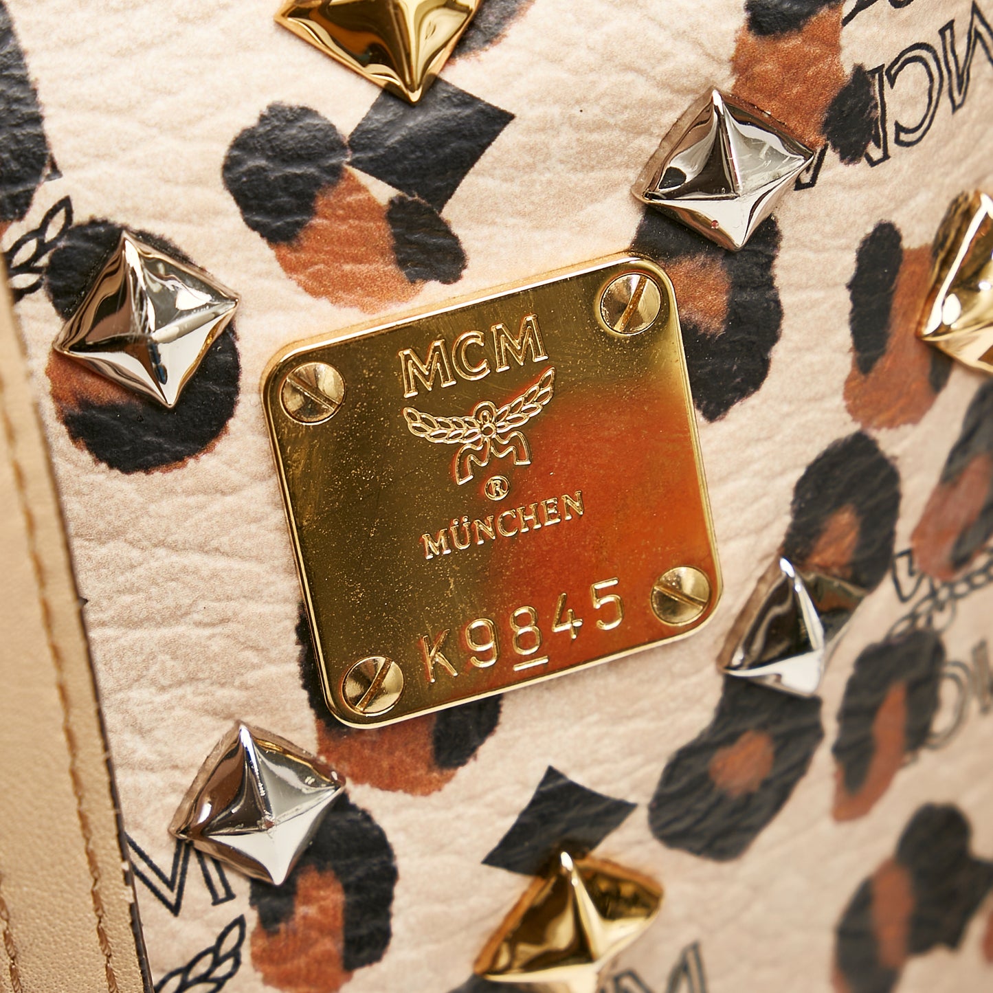 Visetos Leopard Print Leather Tote Bag