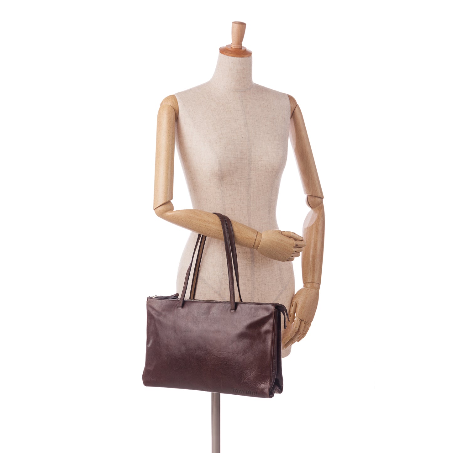 Leather Double Zip Tote Bag