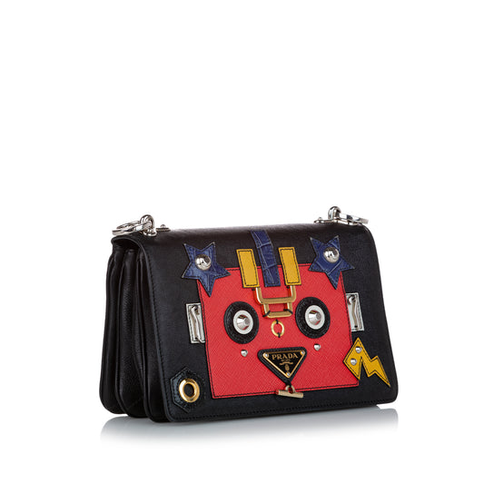 Womens Robot Motif Leather Crossbody Bag