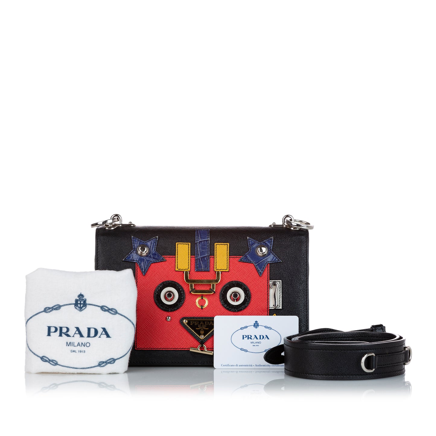 Womens Robot Motif Leather Crossbody Bag