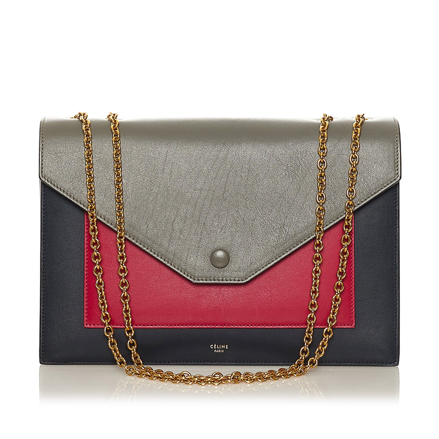 Tricolor Pocket Envelope Leather Shoulder Bag