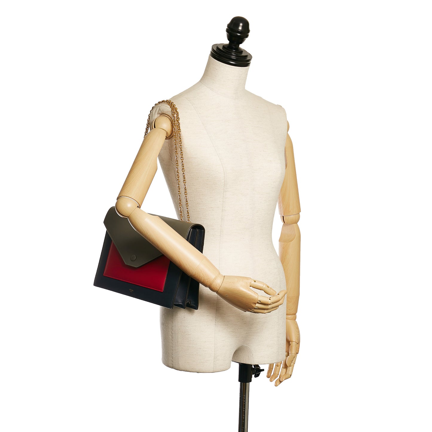 Tricolor Pocket Envelope Leather Shoulder Bag