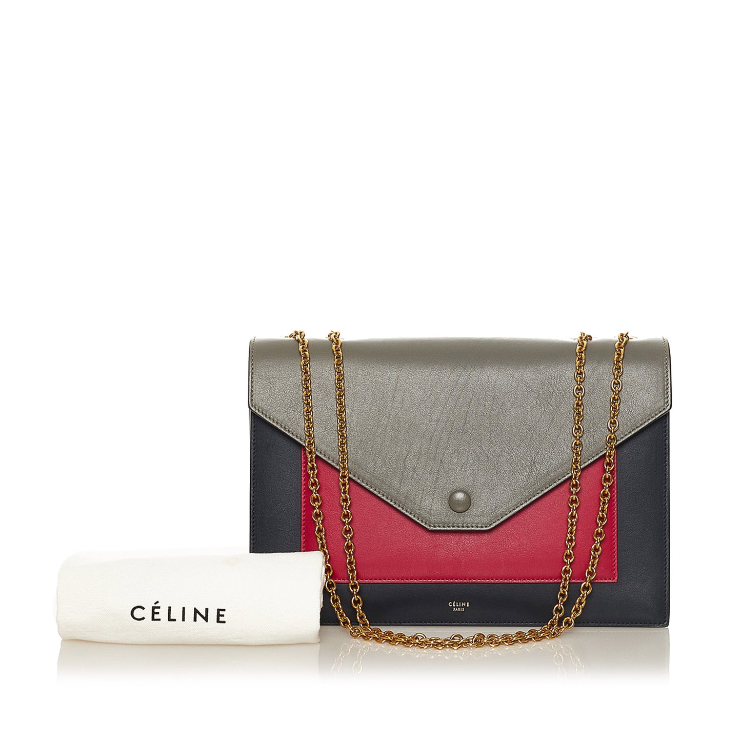 Tricolor Pocket Envelope Leather Shoulder Bag