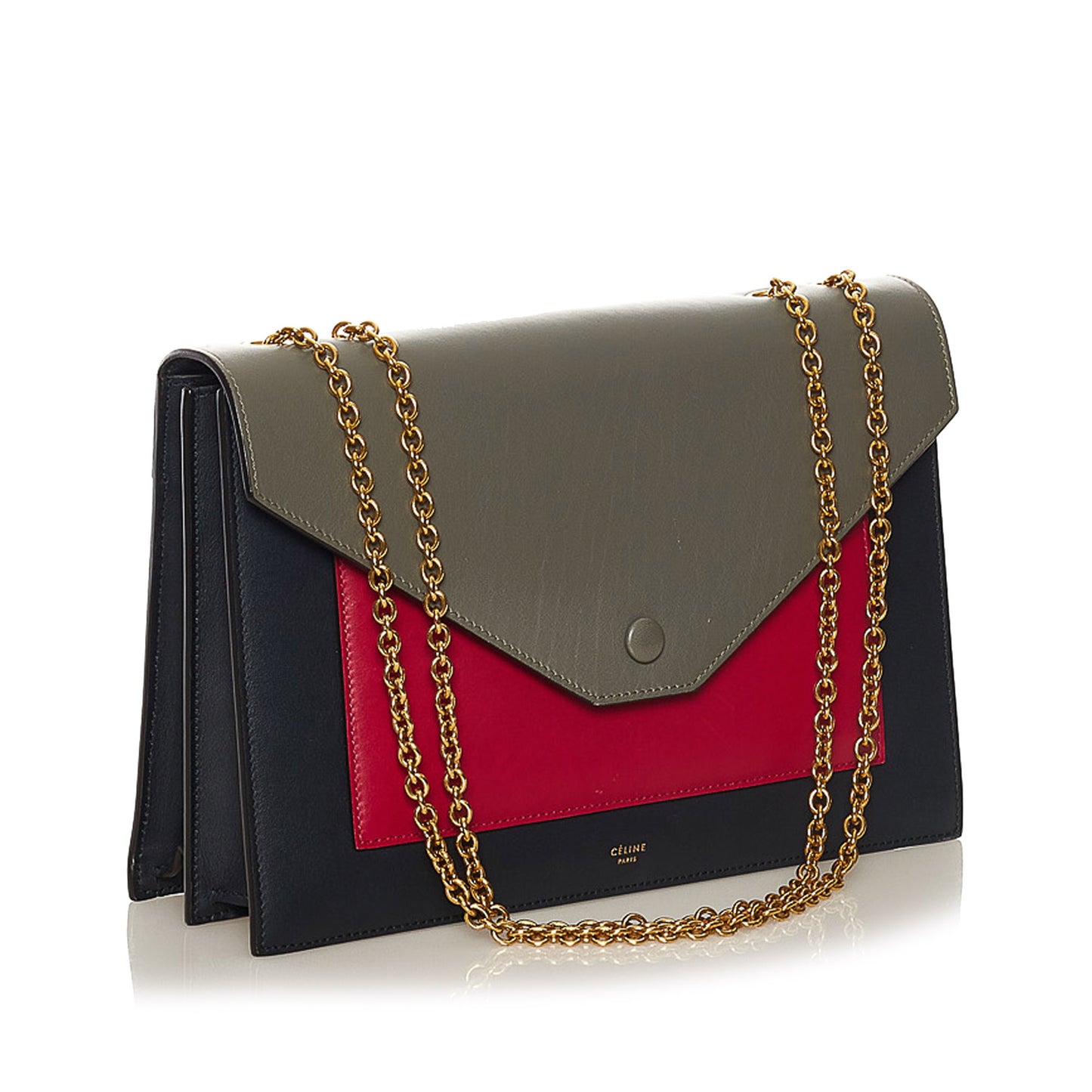 Tricolor Pocket Envelope Leather Shoulder Bag