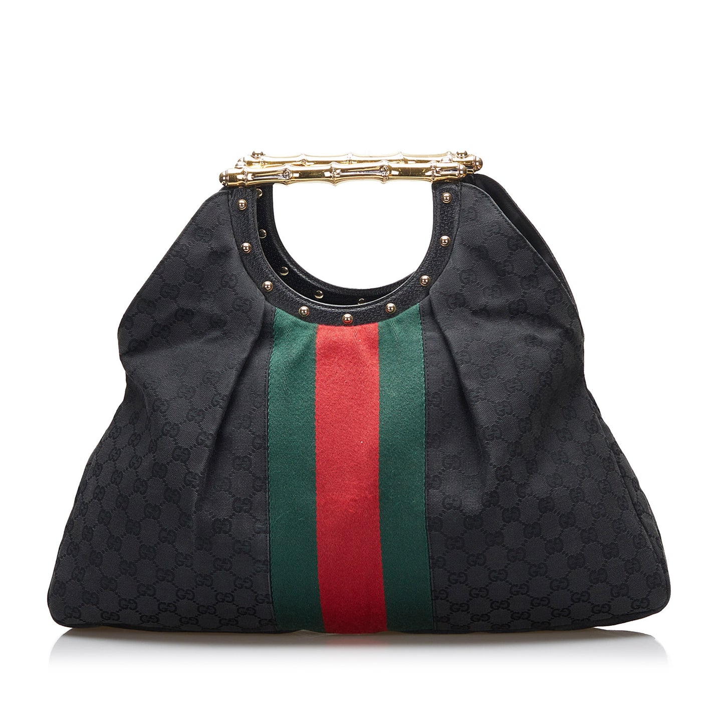 GG Canvas Web Metal Bamboo Tote