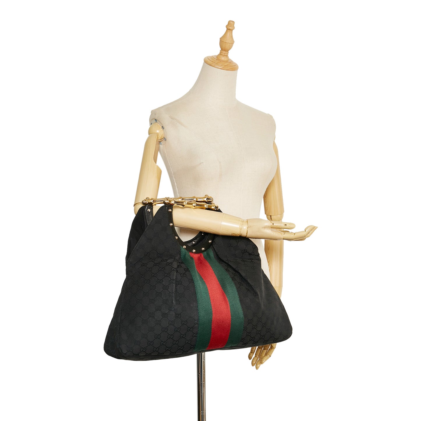 GG Canvas Web Metal Bamboo Tote