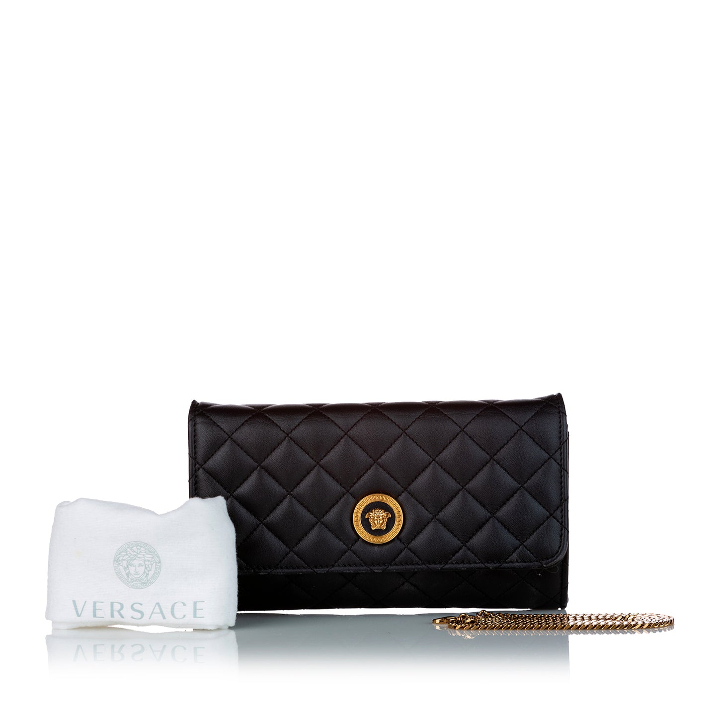 Medusa Quilted Leather Wallet on Chain