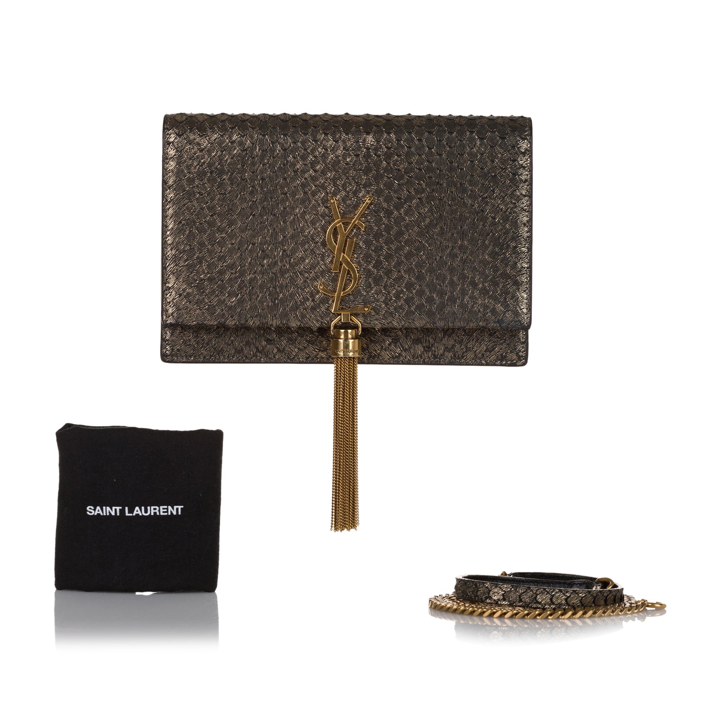 Metallic Embossed Kate Tassel Wallet on Chain