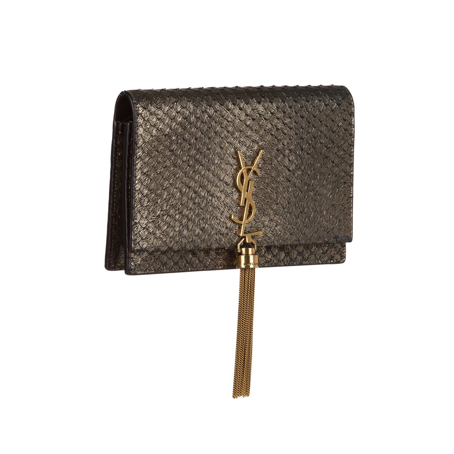 Metallic Embossed Kate Tassel Wallet on Chain