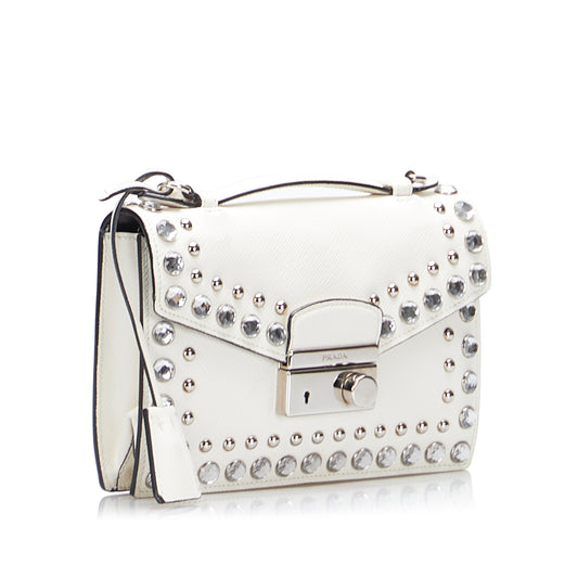Studded Saffiano Sound Lock Satchel