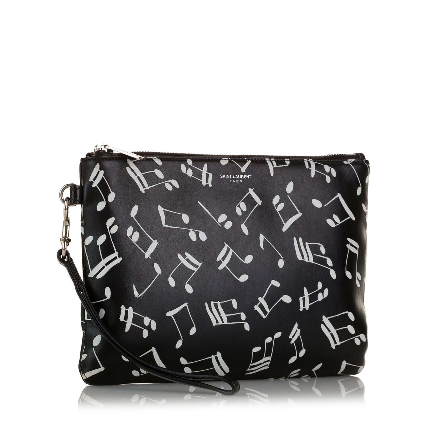 Musical Notes Print Leather Clutch