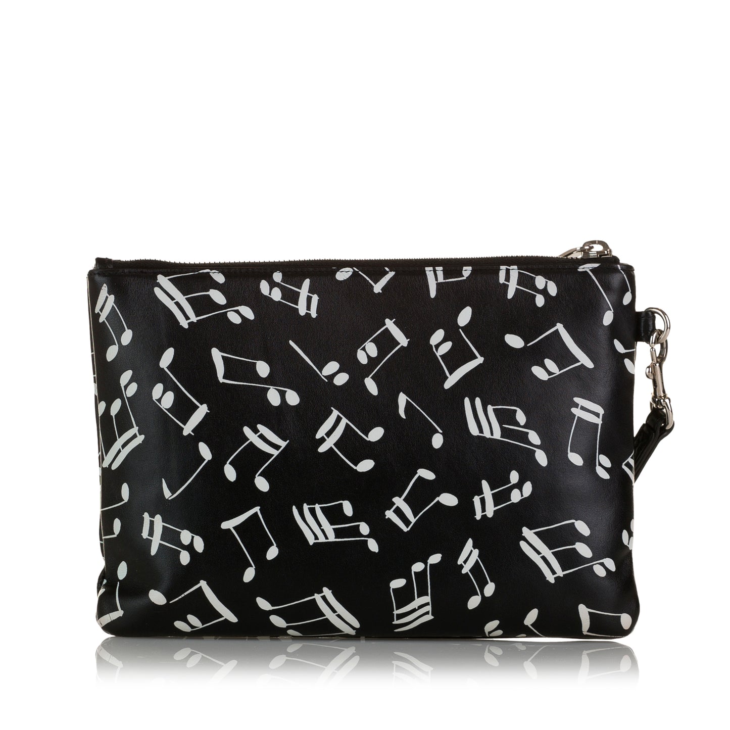 Musical Notes Print Leather Clutch