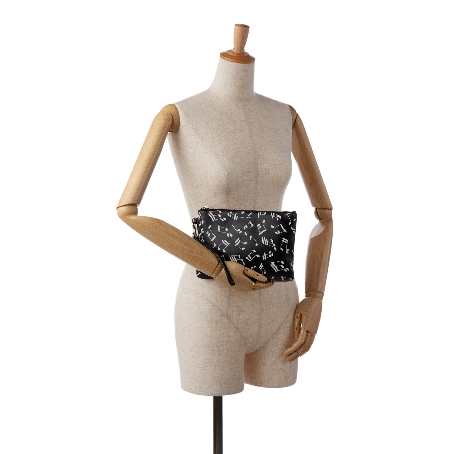 Musical Notes Print Leather Clutch