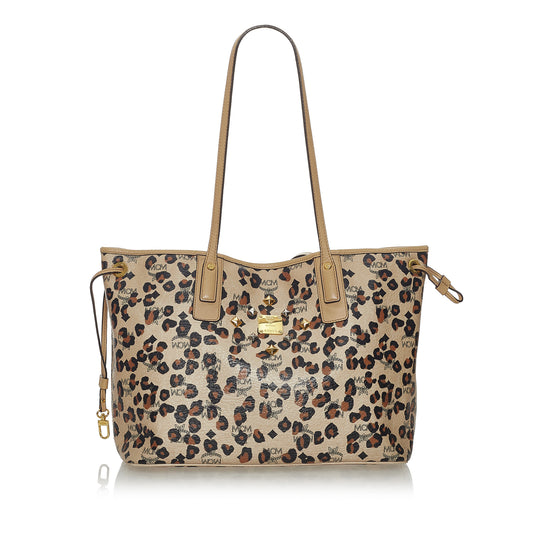 Visetos Leopard Print Leather Tote Bag