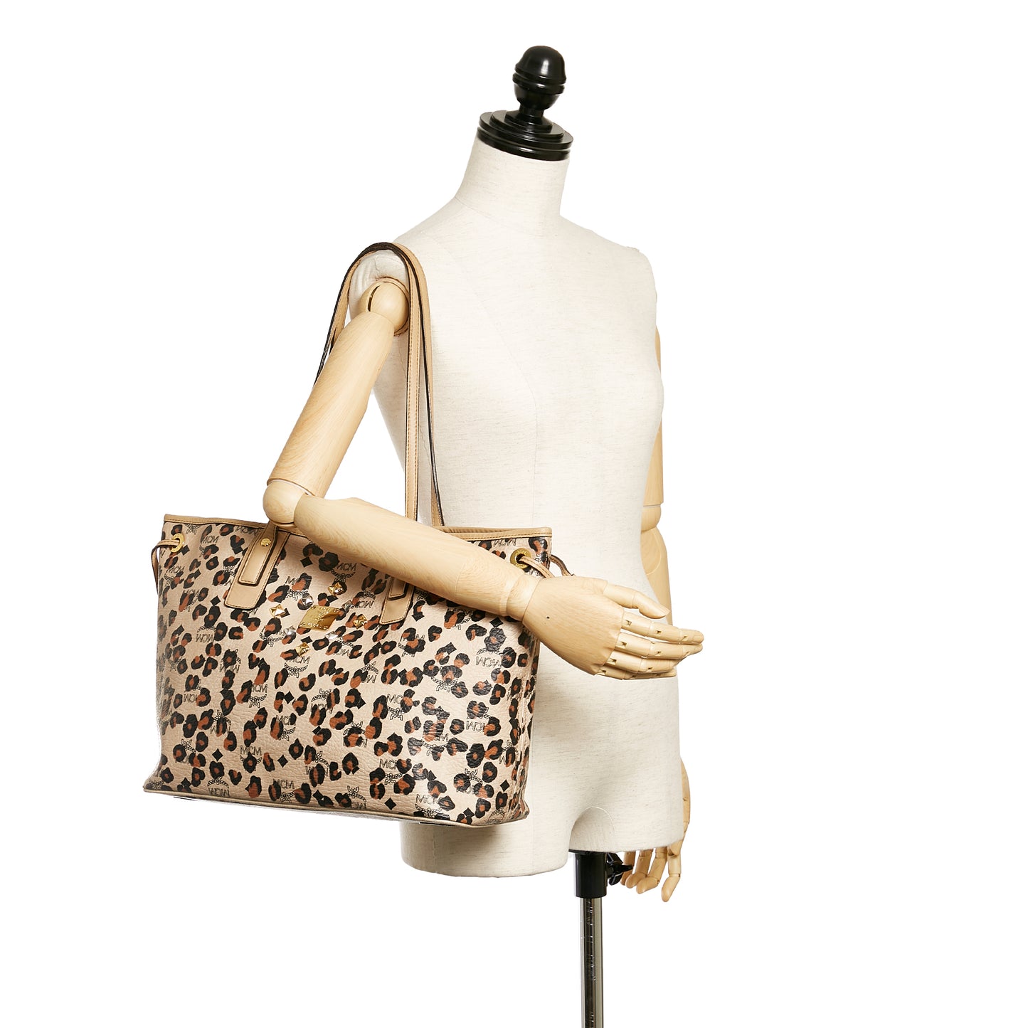Visetos Leopard Print Leather Tote Bag
