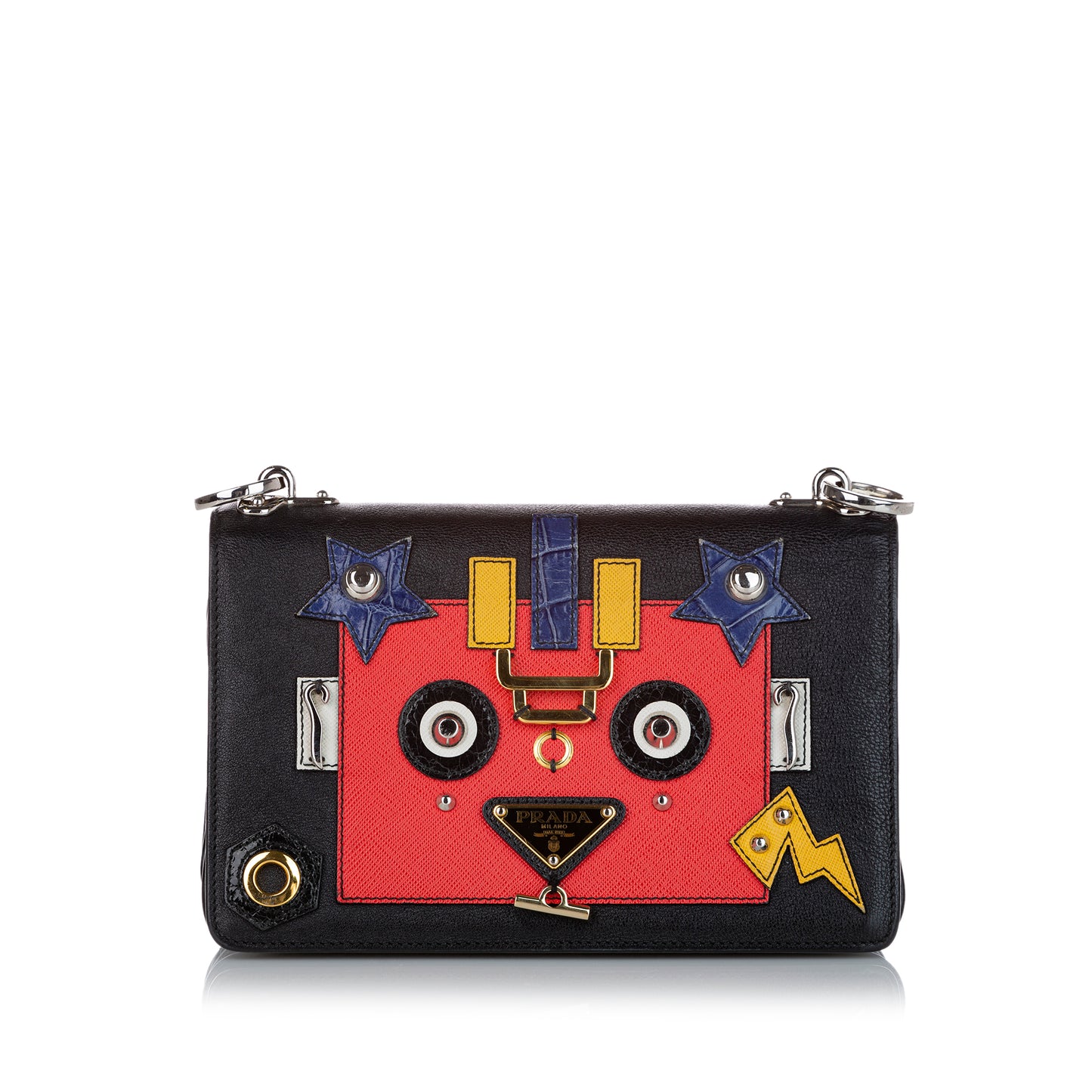 Womens Robot Motif Leather Crossbody Bag