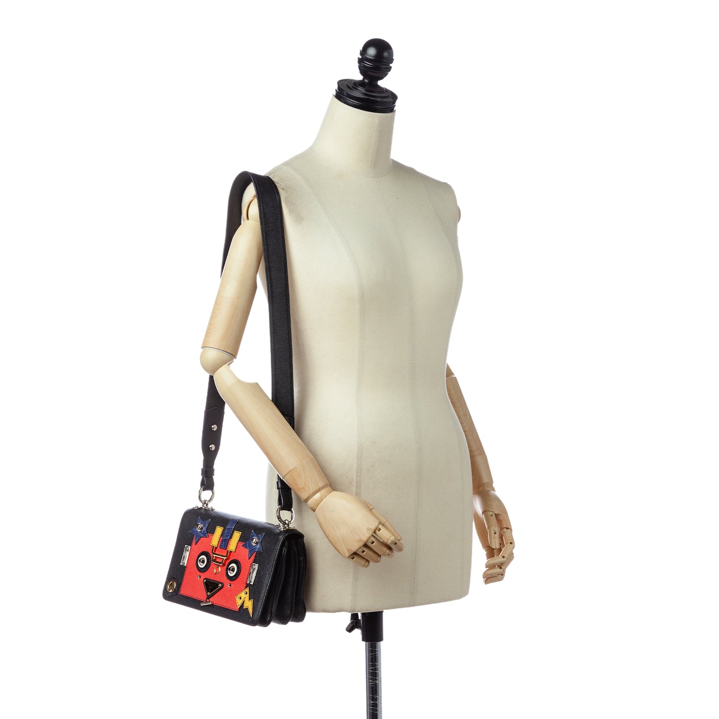 Womens Robot Motif Leather Crossbody Bag