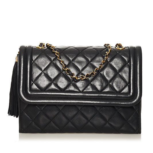 Quilted Tassel Leather Flap Bag