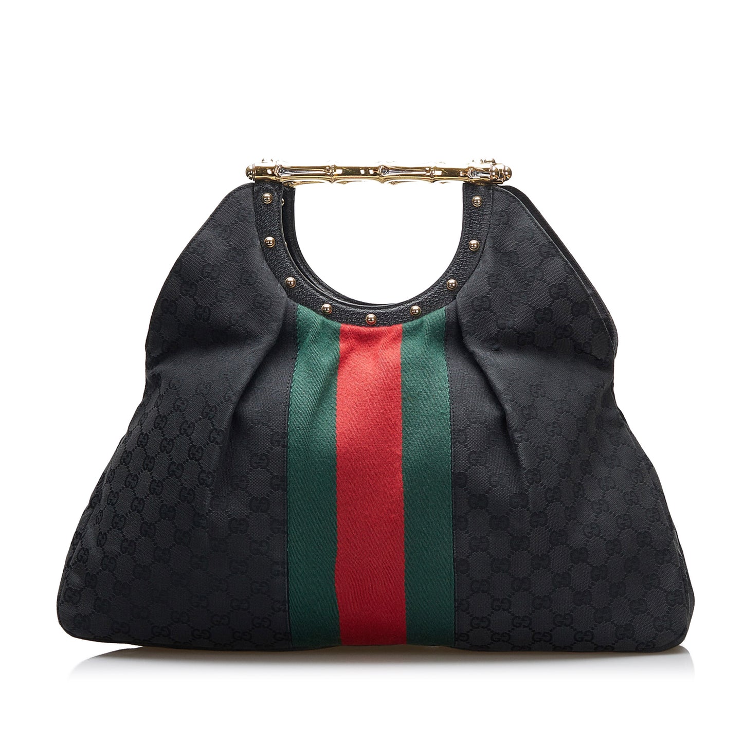 GG Canvas Web Metal Bamboo Tote