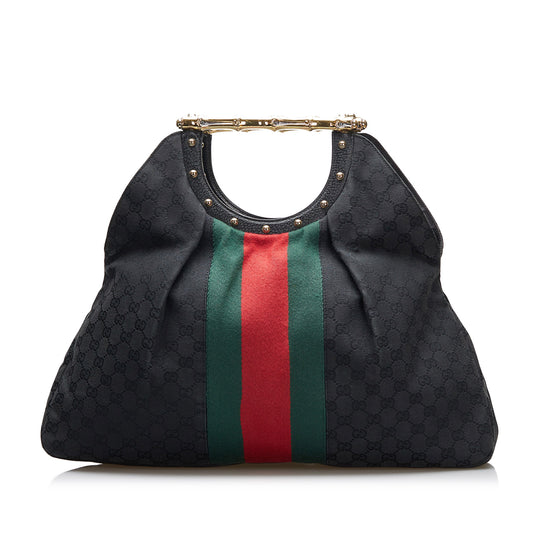 GG Canvas Web Metal Bamboo Tote