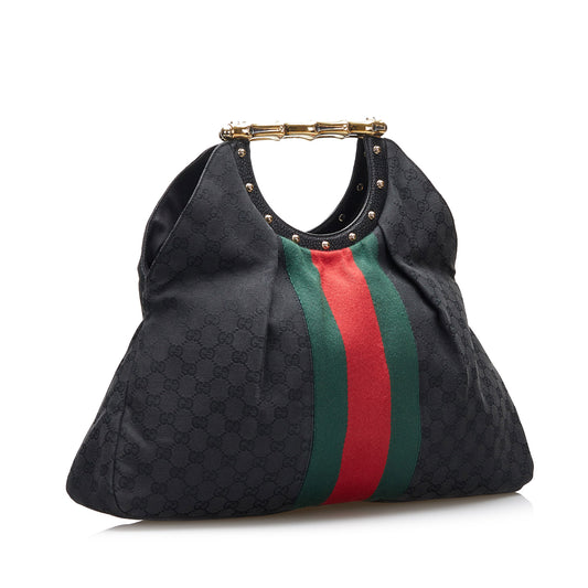 GG Canvas Web Metal Bamboo Tote