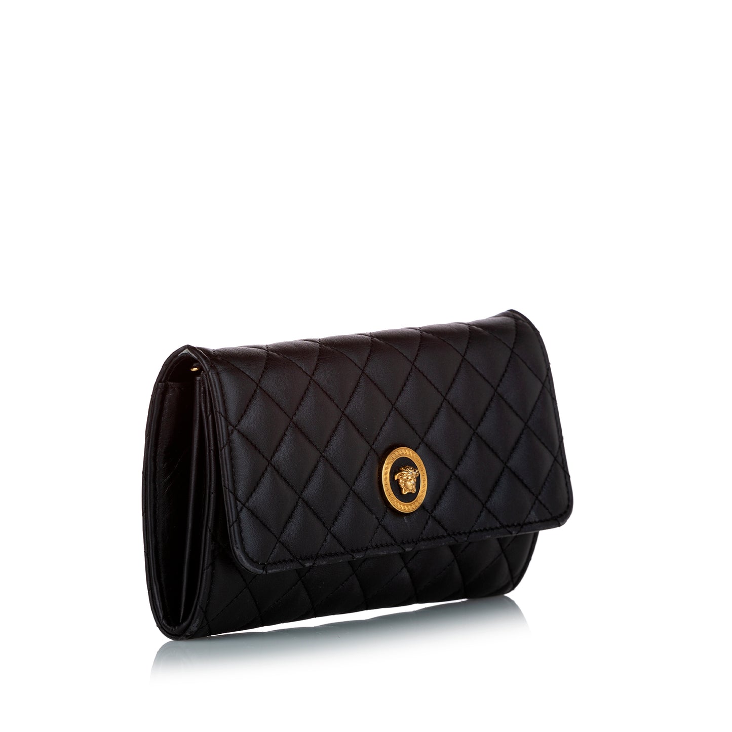 Medusa Quilted Leather Wallet on Chain