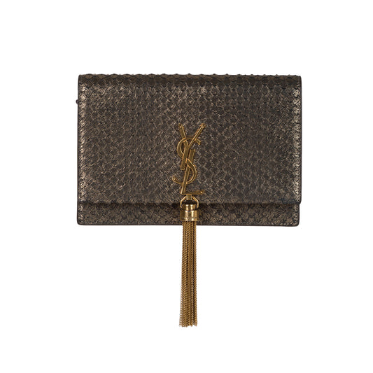 Metallic Embossed Kate Tassel Wallet on Chain