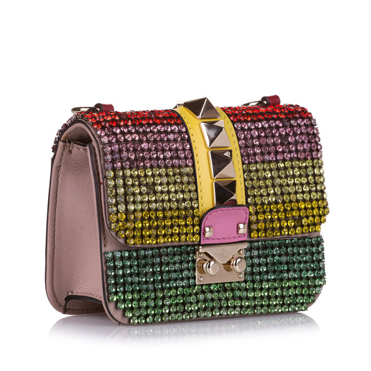 Embellished Crystal Rockstud Glam Lock Crossbody Bag