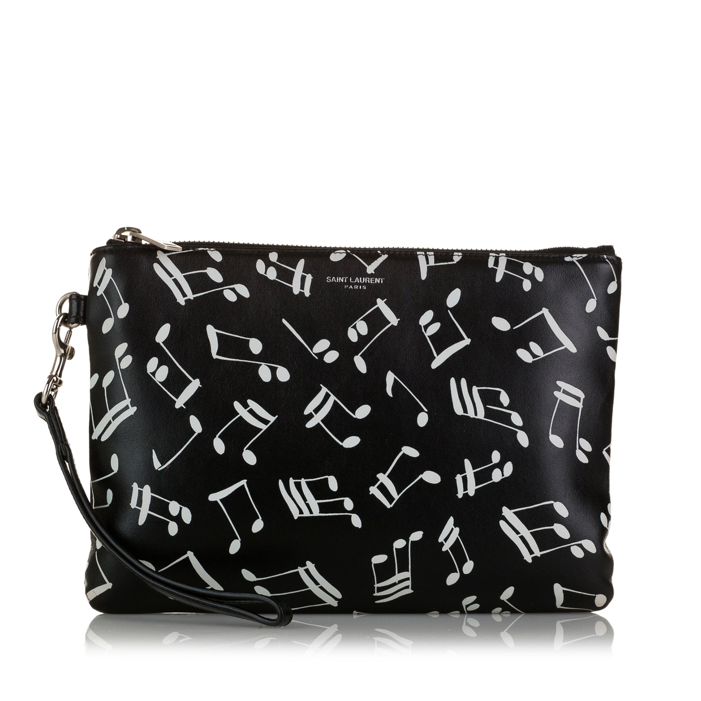 Musical Notes Print Leather Clutch