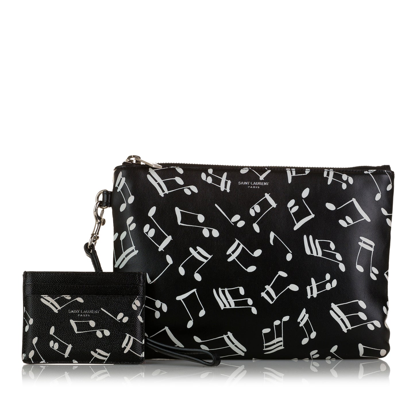 Musical Notes Print Leather Clutch